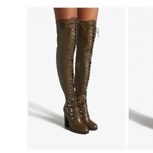 Over-The-Knee Lace-Up Heeled Boots